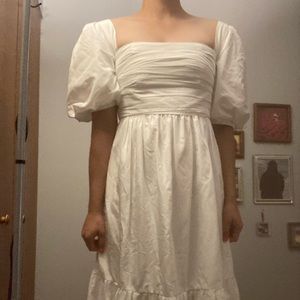 Self-Portrait White Taffeta Puff Sleeve Dress